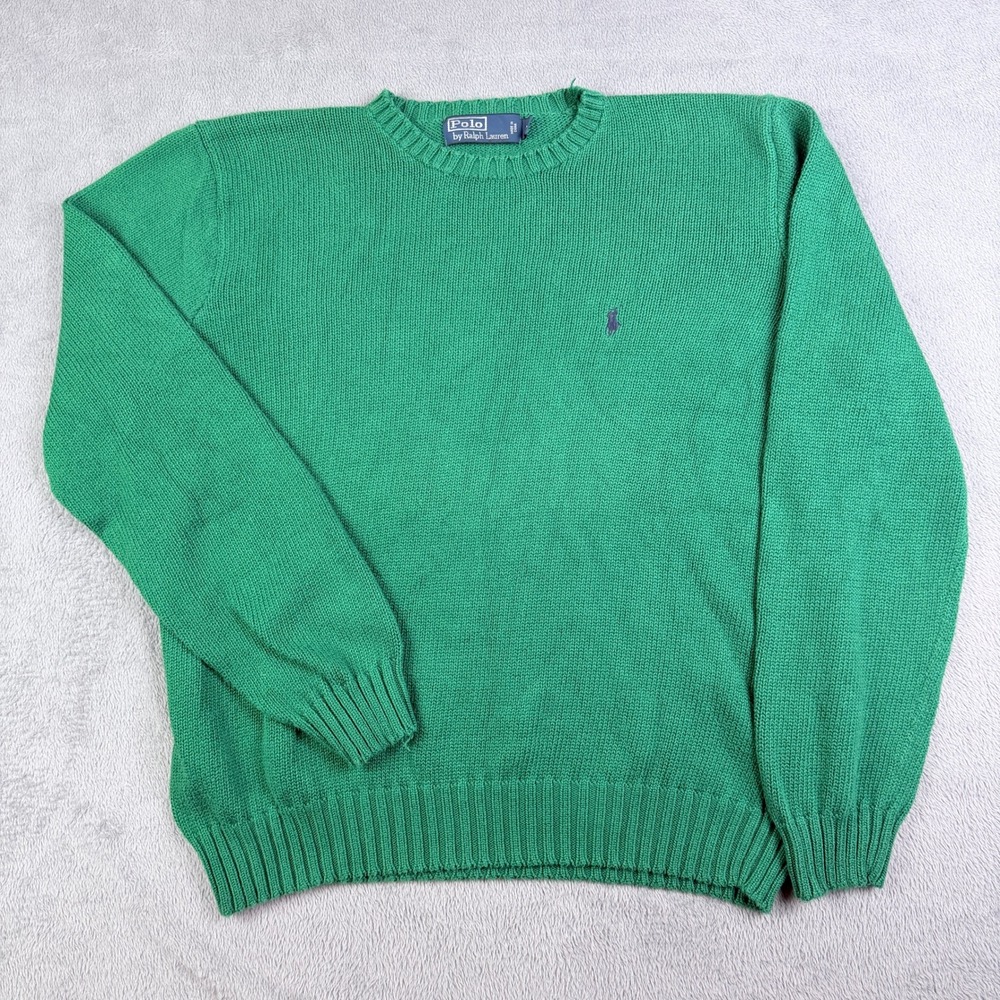 Polo Ralph Lauren Mens Green Cotton Crewneck Sweater Large Pony Logo